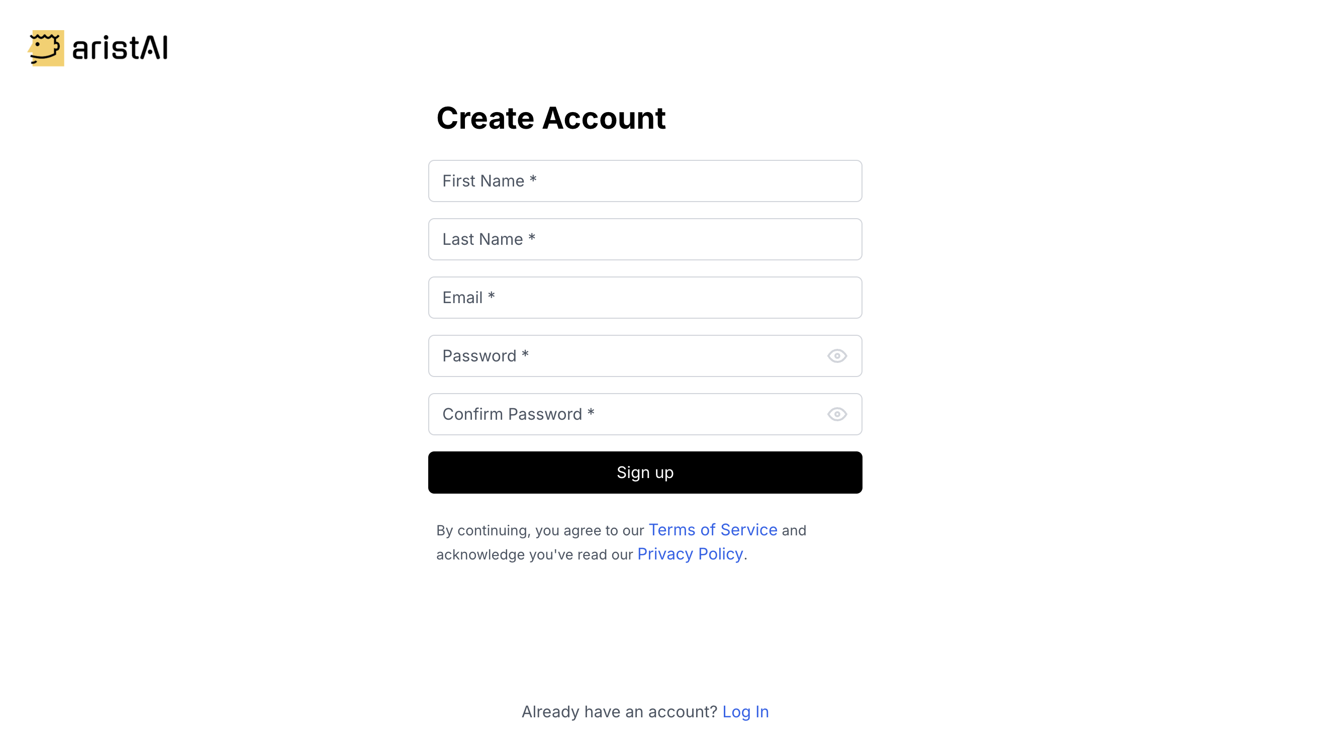 Create Account page (empty form)