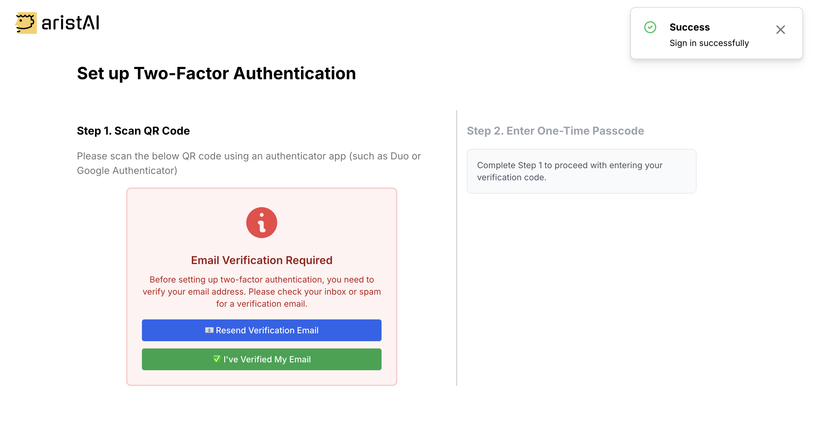 Email verification required screen