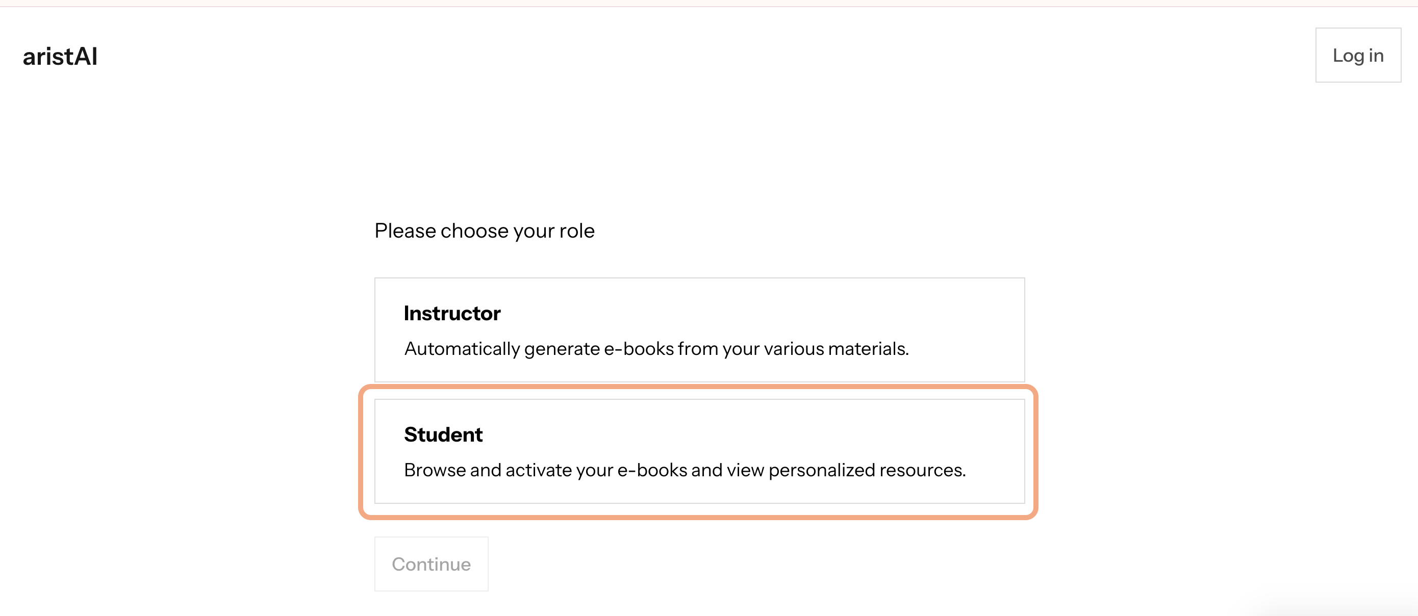 Choose role screen for Instructor vs Student