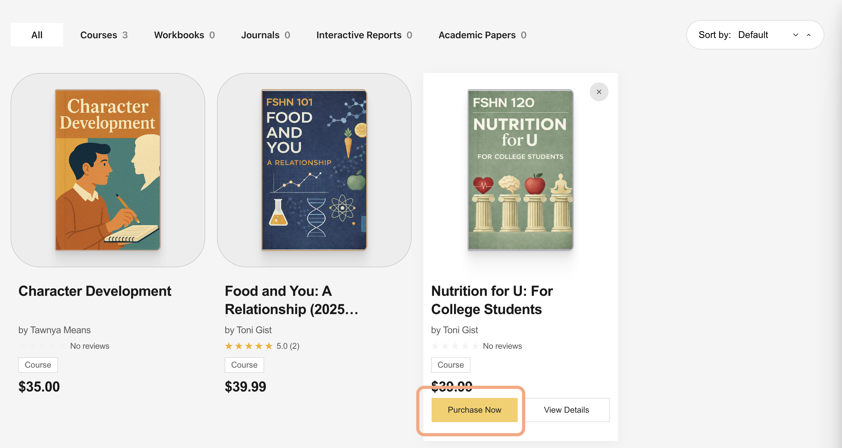 Marketplace list showing multiple books